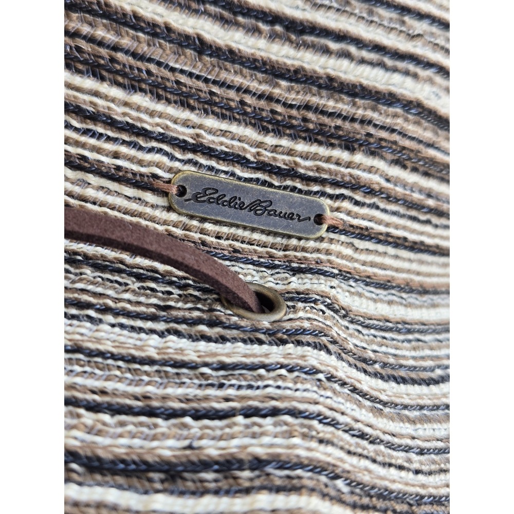NWT Eddie Bauer Packable Straw Hat L/XL Brown Stripe Wide Brim Sun Hat Travel - Picture 9 of 15